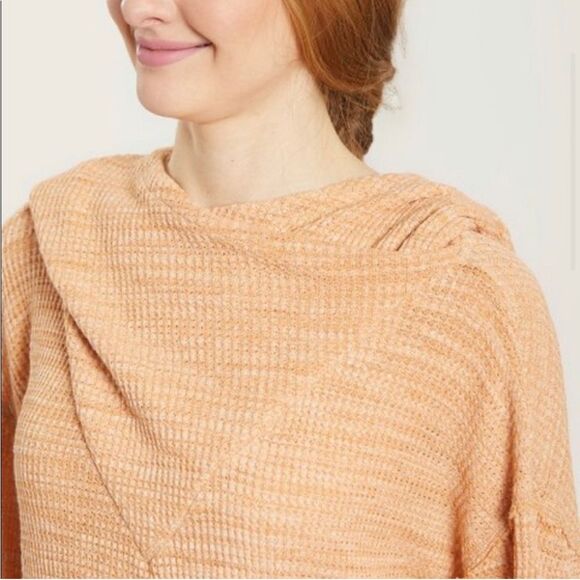 Free People , Erica hoodie waffle top orange size small - Picture 4 of 11